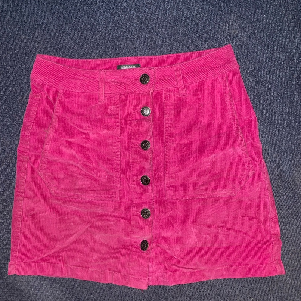 Pink Corduroy Button-Front Skirt